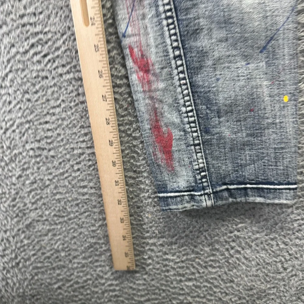 Encrypted Jeans Mens 32x32 Blue‎ Cotton Denim Straight Biker Distressed Stretch